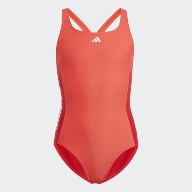 Girls Swimming Red Cut 3-Stripes Swimsuit