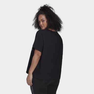 Women Sportswear Black Allover Print Regular Tee (Plus Size)