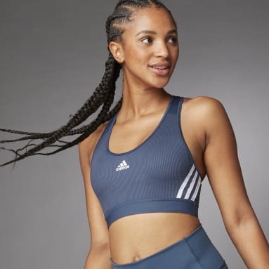 Women Training Blue Believe This 3-Stripes Medium Support Rib Bra