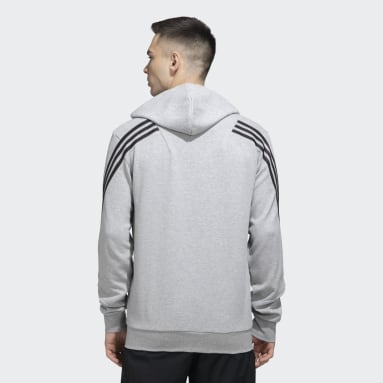 Men Training Grey 3 STRIPES FULL ZIP HOODIE