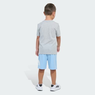 Two-Piece Short Sleeve Cotton Heather Tee and Elastic Waistband Logo Shorts Set