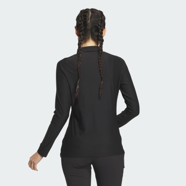 Women Golf Black Stretch Long Sleeve Polo Shirt