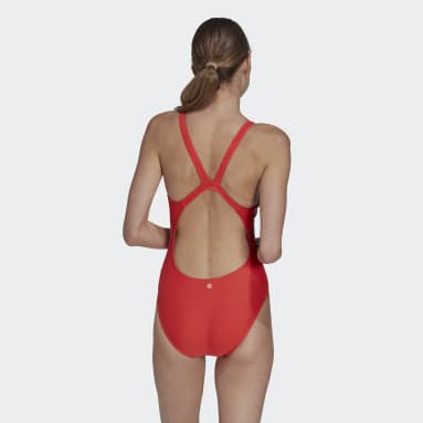 Dames Zwemmen rood Mid 3-Stripes Badpak