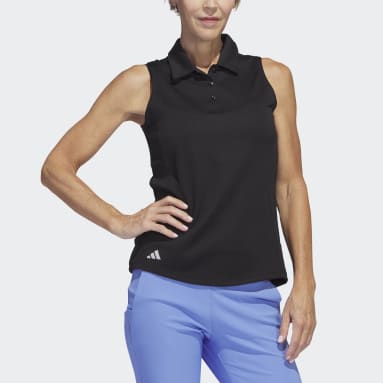 Women Golf Black Texture Sleeveless Golf Polo Shirt