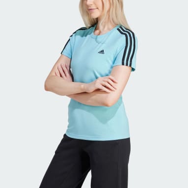 Camiseta Essentials Slim 3-Stripes Turquesa Mulher Sportswear