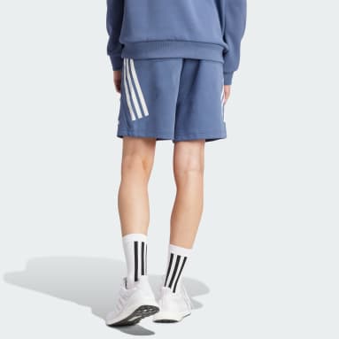 White adidas shorts hotsell with blue stripes