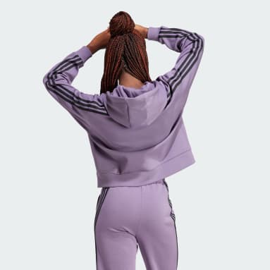 Buzo con Capucha Future Icons 3 Rayas Cierre Frontal Morado Mujer Sportswear