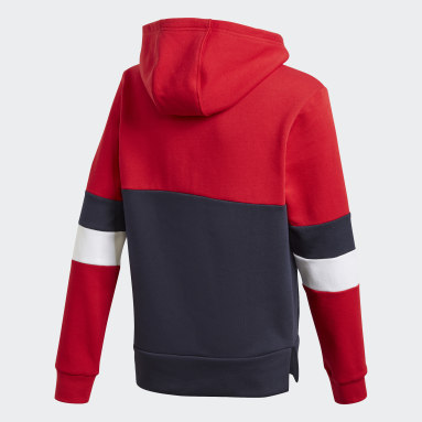 Sudadera Linear Colorblock Hooded Fleece Rojo Niño Gimnasio Y Entrenamiento