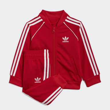 Girls red adidas tracksuit clearance