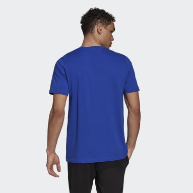 Camiseta Essentials Logo Pequeño Bordado Azul Hombre Diseño Deportivo