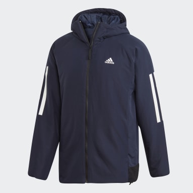 Mænd Overtøj Med Gadestil Blå Back-to-Sports 3-Stripes Hooded Insulated jakke