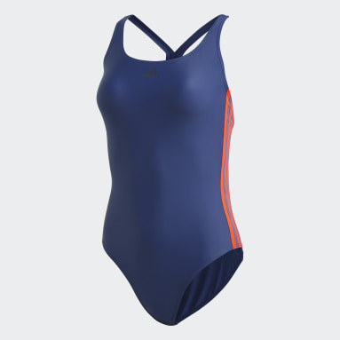 Women Swimming Blue Athly V 3-Stripes Swimsuit