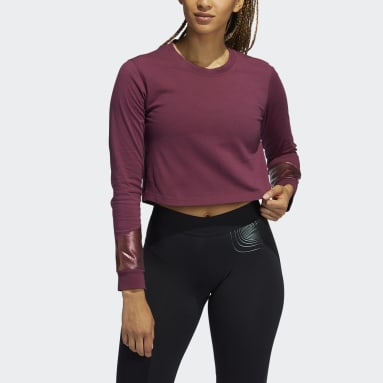 Women's Sportswear Burgundy Holiday Graphic Cropped Long Sleeve Tee
