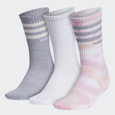 Women's Training Pink 3-Stripes Color Wash Crew Socks 3 Pairs
