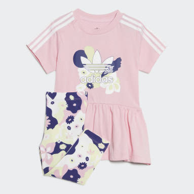 Girls Originals Pink Flower Print Dress and Tights sæt