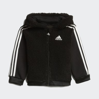 Kids Sportswear Black Fur Full-Zip Hooded Jogger Set