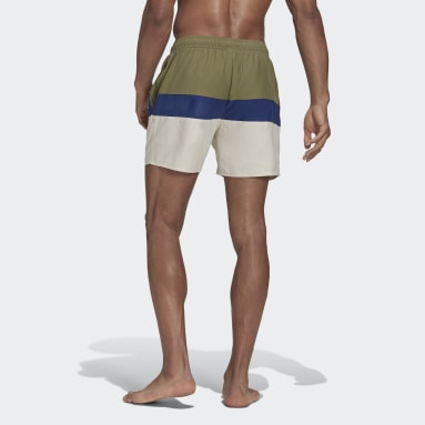 Men's Swim Green Short-Length Colorblock Swim Shorts