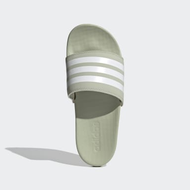 green and white adidas slides