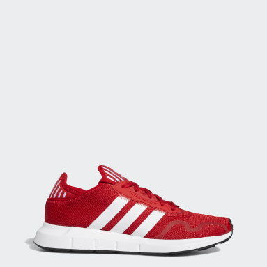 grey and red adidas shoes