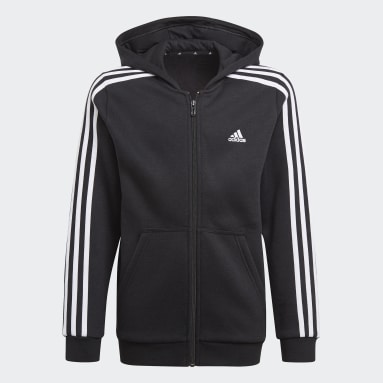 black adidas hoodie with white stripes