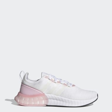 white adidas shoes with colorful bottoms