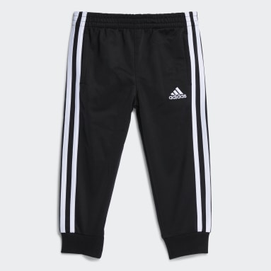 black and blue adidas joggers