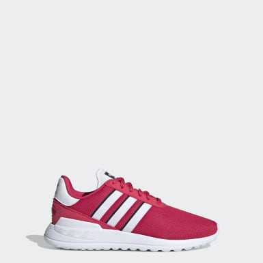 pink and white adidas trainers