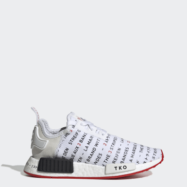 white nmd with writing