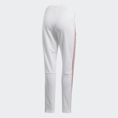 white adidas pants with red stripes
