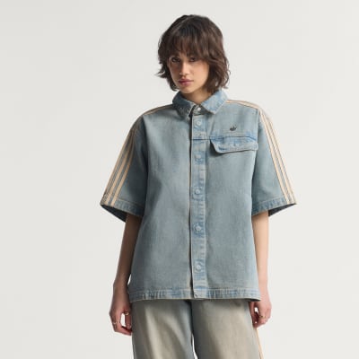 adidas Camisa Premium Essentials de tejido denim de manga corta Camisa Premium Essentials de tejido denim de manga corta Mujer - Mujer Originals