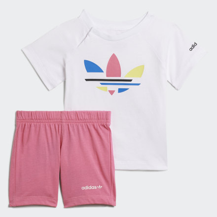 adidas Adicolor Shorts and Tee Set White / Rose Tone 6-9M - Kids Lifestyle Tracksuits