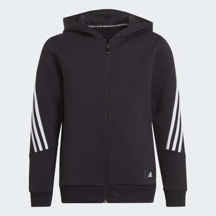 Adidas future icons 3-stripes full-zip hoodie black / white 910y - kids training hoodies,tracksuits