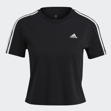 adidas Essentials Loose 3-Stripes Cropped Tee Black / White XS - Women Lifestyle Shirts