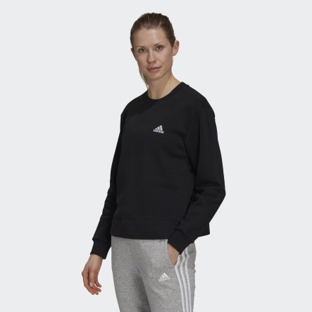 adidas Essentials Small Logo Fleece Cropped Sweatshirt Black / White L - Women Lifestyle Shirts,Sweatshirts