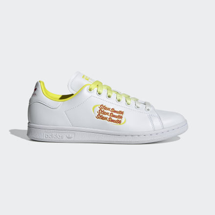 adidas Stan Smith Shoes White / Scarlet / Acid Yellow 5 - Women Lifestyle Trainers