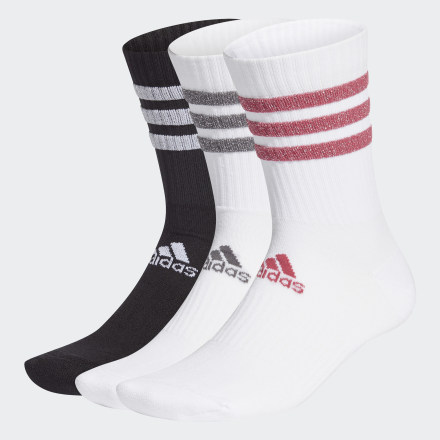 adidas Glam 3-Stripes Cushioned Crew Sport Socks 3 Pairs White / Black / Wild Pink / Grey Five S - Unisex Training Socks & Leg Warmers