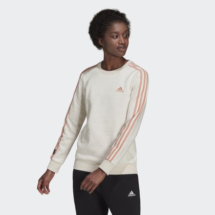 adidas Essentials 3-Stripes Fleece Sweatshirt Off White / Ambient Blush L - Women Lifestyle Shirts,Sweatshirts