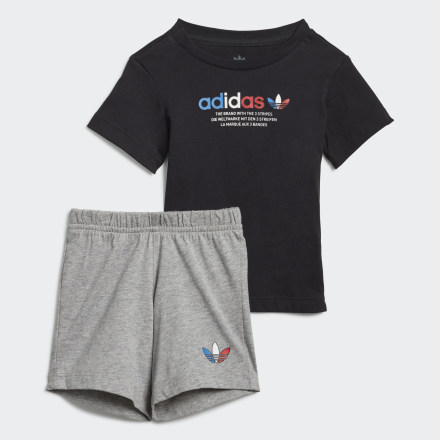 Adidas Adicolor Shorts and Tee Set Black / Grey 1824 - Kids Lifestyle Tracksuits