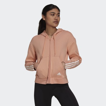 Adidas Essentials Loose-Cut 3-Stripes Full-Zip Hoodie Ambient Blush XS - Women Lifestyle Hoodies,Tracksuits