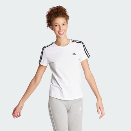 Adidas LOUNGEWEAR Essentials Slim 3-Stripes Tee White / Black S - Women Lifestyle Shirts