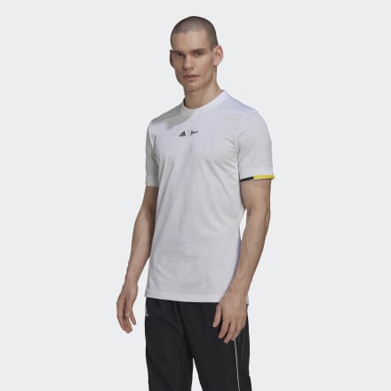 Adidas Tennis London FreeLift Tee White / Impact Yellow XS - Men Tennis Shirts