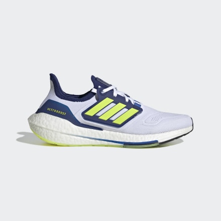 adidas Ultraboost 22 Shoes White / Solar Yellow / Blue 7 - Men Running Trainers
