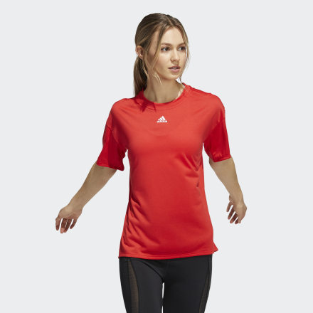 Adidas Training 3-Stripes AEROREADY Tee Vivid Red L - Women Training Shirts