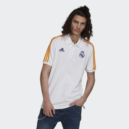 adidas Real Madrid 3-Stripes Polo Shirt White / Victory Blue / Lucky Orange L - Men Football Shirts