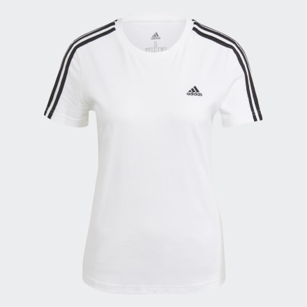 adidas LOUNGEWEAR Essentials Slim 3-Stripes Tee White / Black L - Women Lifestyle Shirts