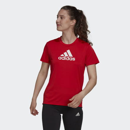 adidas PrimeBlue Designed 2 Move Logo Sport Tee Vivid Red / White S - Women Training Shirts