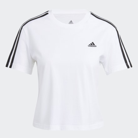 Adidas Essentials Loose 3-Stripes Cropped Tee White / Black XS - Women Lifestyle Shirts