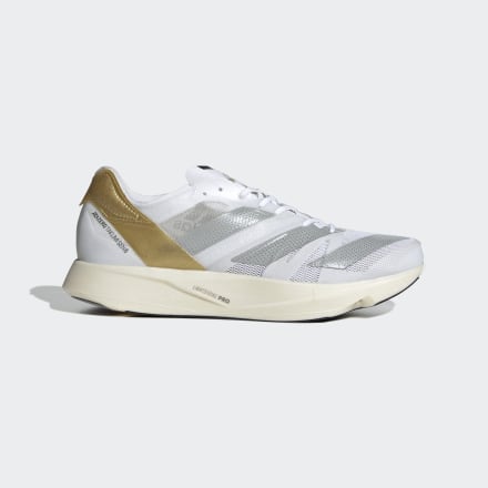 Adidas Adizero Takumi Sen 8 Tinman Elite Shoes White / Grey / Gold Metallic 7 - Men Running Trainers