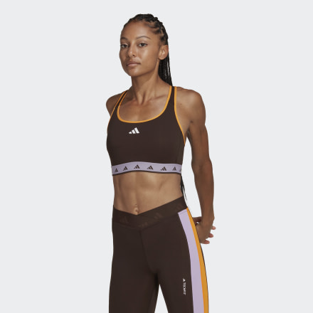Adidas Hyperglam Powerreact Medium-Support Techfit Bra Dark Brown / Purple Glow / White 2XS A-C - Women Training Sports Bras