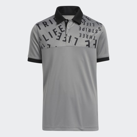 adidas Three Stripe Life Print PrimeGreen Polo Shirt Grey 13-14 - Kids Golf Shirts
